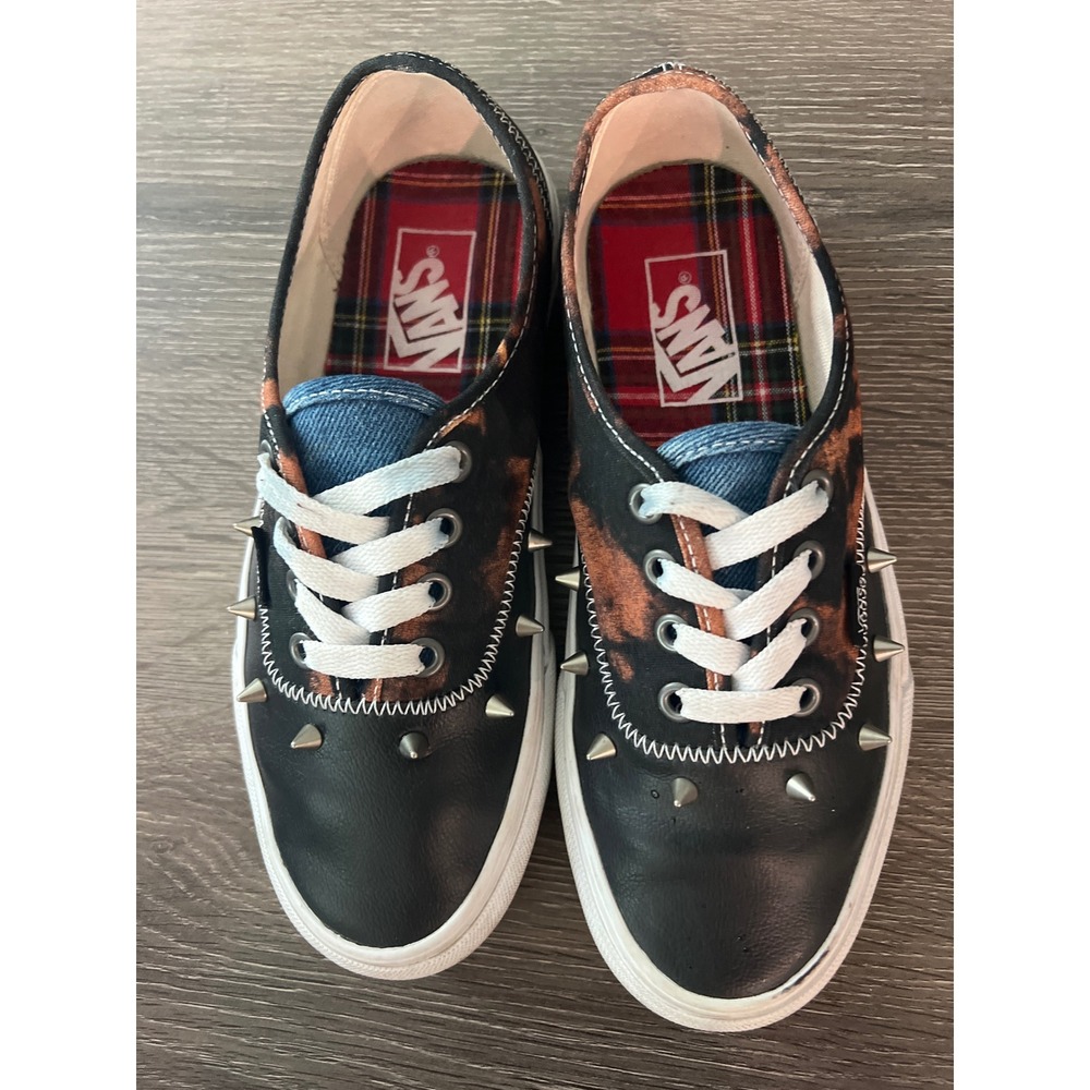 Vans Authentic Low Top Spiked Acid Wash Sneakers Black Orange Womens 7 Mens 5.5